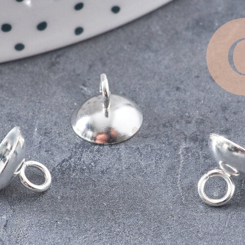 Bélière pendentif coupelle en acier 201 inoxydable argenté 7x10mm, x10 (g10903)