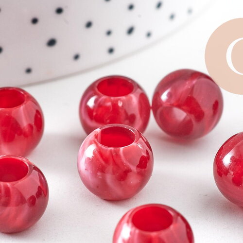 Perle rondelle acrylique rouge imitation pierre 11.5mm, x50 (g10887)