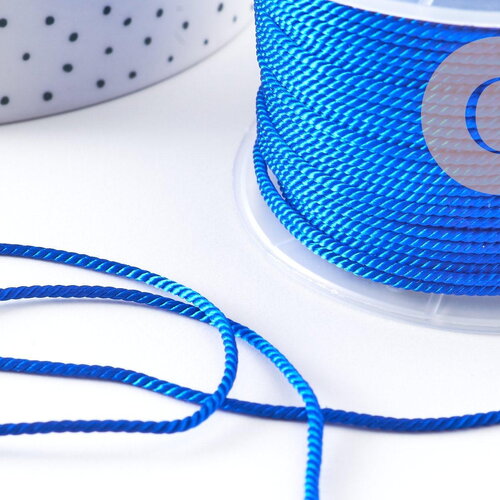 Cordon satiné torsadé bleu roi 2mm, x1 mètre (g10886)