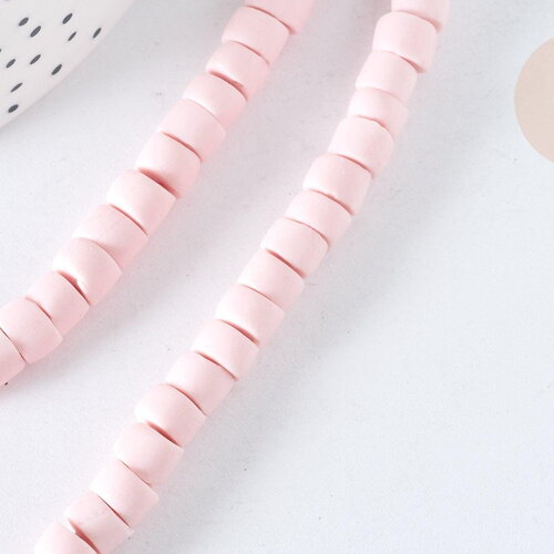 Perles porcelaine heishi rose clair 6mm, bijoux céramique, fil de 48cm, x1 (g7536)