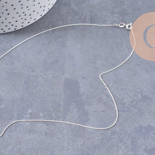 Collier chaine très fine argent massif plate avec fermoir argent 925, 1.1mm/45cm, x1 (g0081)