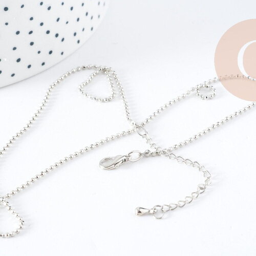 Collier chaine boule fine laiton platine boule facettes 1.5mm/45cm,chaine collier laiton argenté chaine complète avec fermoir x1 g6202