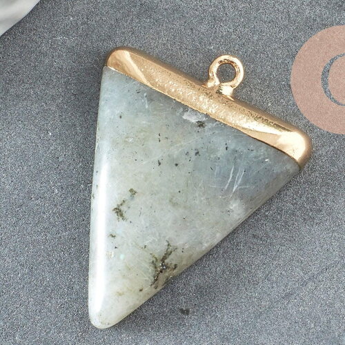 Pendentif triangle labradorite naturelle support fer doré 34mm, x1 (g5694)