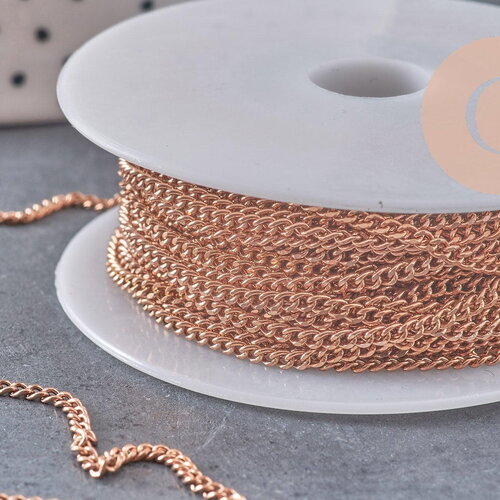 Chaine plate acier 304 inoxydable or rose ip 2.5x2mm, x1 mètre (g10878)