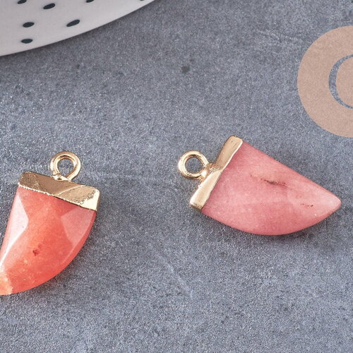 Pendentif corne jade rose corail, pendentif pierre, jade naturelle, pendentif jade,21mm, x1 (g0345)