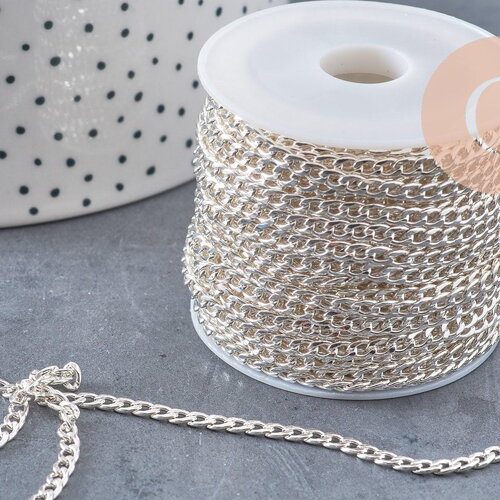 Chaine maille courbe plate acier 304 inoxydable argenté 4.5x3mm, x1 mètre (g10867)