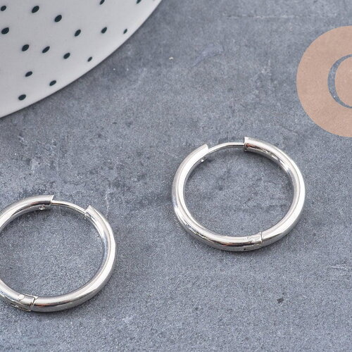 Créoles fine acier 304 inoxydable platine 23mm, x1 paire (g10864)