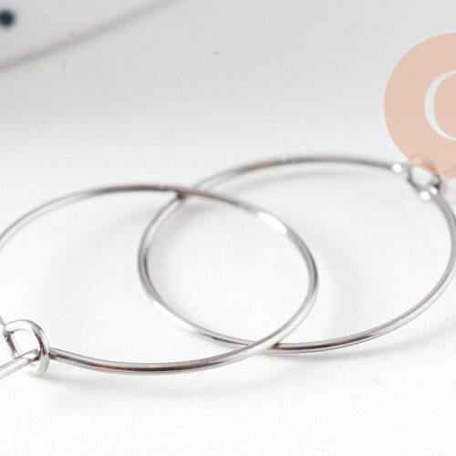 Anneaux créoles acier 304 inoxydable platine 20mm, x20-50-100 (g10846)