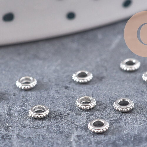 Perles intercalaires rondelles fleurs acier 304 inoxydable platine 3mm, x10 (g10855)