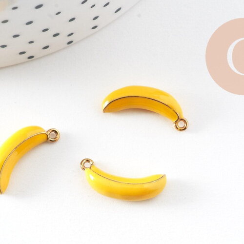 Pendentif banane émail jaune acier 304 inoxydable doré 19mm, x1 (g10872)