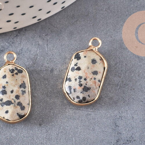 Pendentif hexagone jaspe dalmatien naturel 25mm, x1 (g1866)