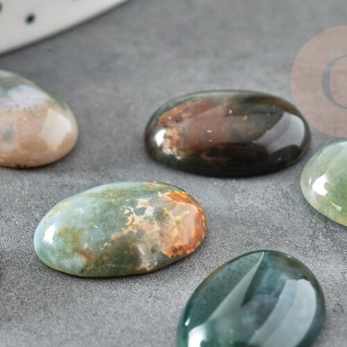 Cabochon ovale agate mousse vert foncé naturel 18x13mm, x1 (g8221)