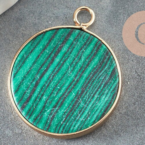Pendentif rond malachite de synthèse,pendentif rond,26mm, x1 (g1933)