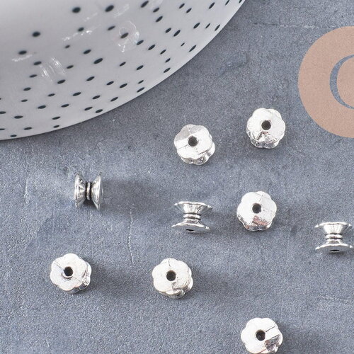 Perles intercalaires tube argent vieilli 7mm x10, (g1438)