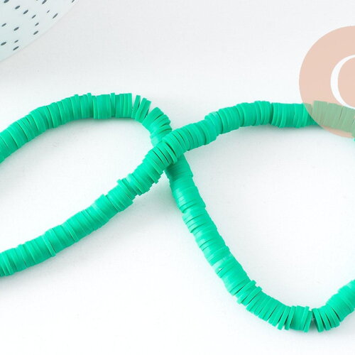 Perles polymère vert clair heishi 6mm, fil de 38-40cm, x1 (g5068)