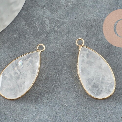 Pendentif goutte quartz ,pendentif pour bijoux, pendentif pierre, cristal de roche naturel,33mm, x1 g0296