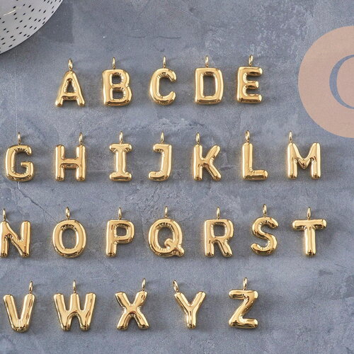 Pendentif lettre initiale ballon acier 304 inoxydable doré ip 24mm, x1 (g10977)