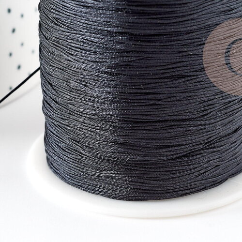 Cordon fil de jade noir polyester 0.5mm, cordon pour création de bijoux x1 mètre g9363