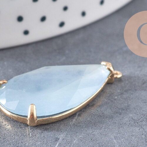 Pendentif goutte agate bleu clair support doré, pendentif pierre,agate naturelle, agate bleue,création bijoux, pierre naturelle, 32mm, x1 g3