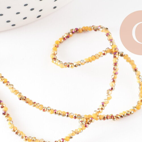 Perles toupies cristal jaune irisé, perles bijoux, perle cristal, perle verre facette,fil de 26cm, 2mm, x1 (g4506)