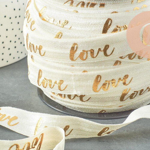 Ruban élastique blanc écru or love 16mm, x1 mètre (g1286)