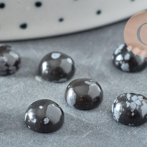 Cabochon rond obsidienne neige naturelle 8mm, x1 g8670