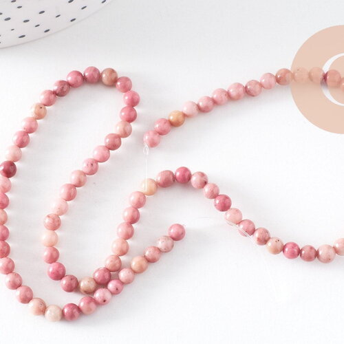 Perle ronde rhodonite rose naturelle 4mm,perle pierre naturelle, fil de 35cm, x1 (g0557)