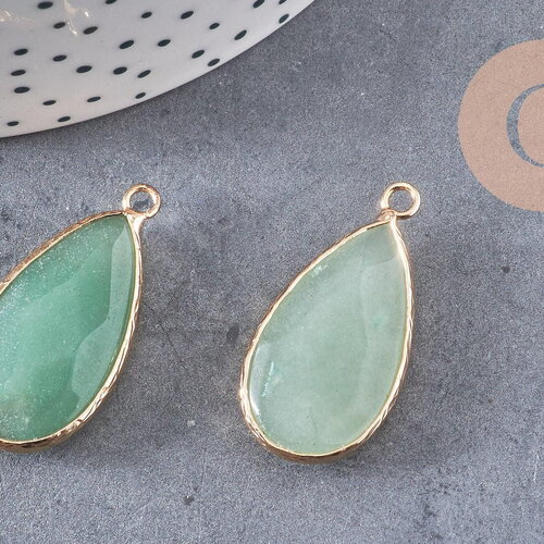 Pendentif goutte jade vert doré, pendentif jade, pendentif pierre,jade naturel, jade vert,jade vert naturel,33mm, x1 g0581