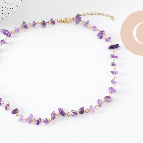 Collier collier perle pierre naturelle acier inoxydable doré 41cm, x1 (g10560)