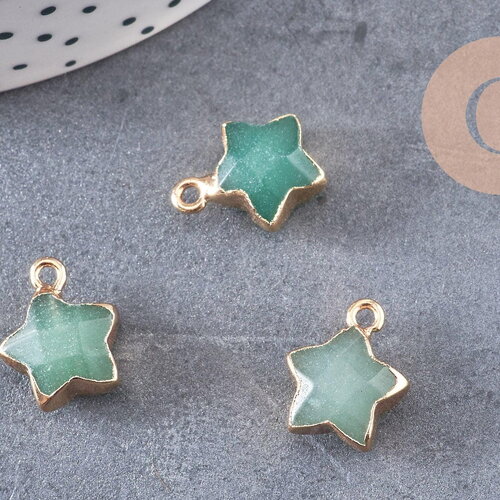 Pendentif étoile aventurine naturelle facette laiton doré 17mm, x1 (g3947)