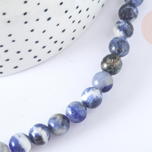 Perle ronde sodalite bleue naturelle 8-8.5mm, x1 fil de 38cm (g7072)