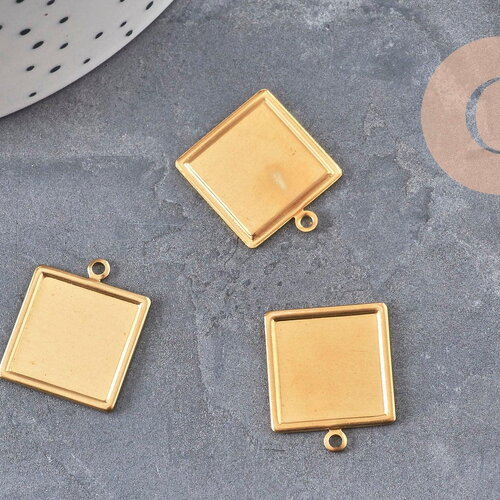 Pendentif carré cabochon laiton brut, x2 (g11038) valide