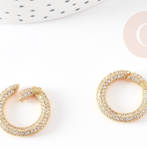 Fermoir à clapet rond laiton doré 16k zircon blanc 21mm, x1 (g6670)