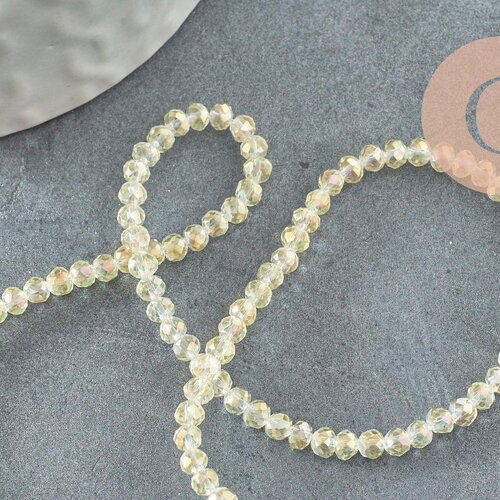 Perles abacus cristal jaune irisé 3.5x2.5mm, fil de 25.4cm x1 (g6762)