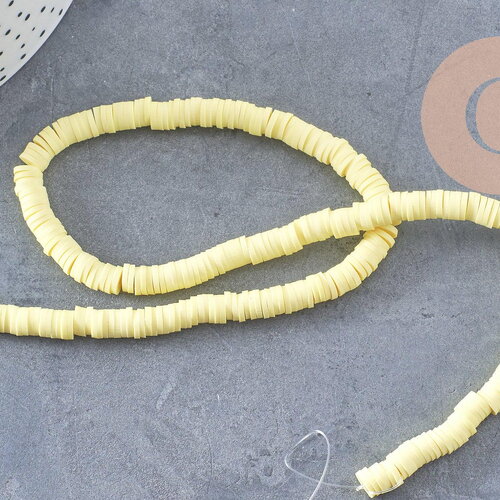 Perles polymère jaune heishi 6mm, fil de 40cm, x1 (g0769)