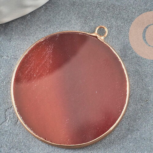 Pendentif disque cornaline naturelle laiton doré 32mm, x1 (g5155)