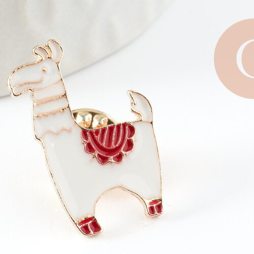 Broche pin's lama alpaca zamac doré émail 27mm, x1 (g9516)