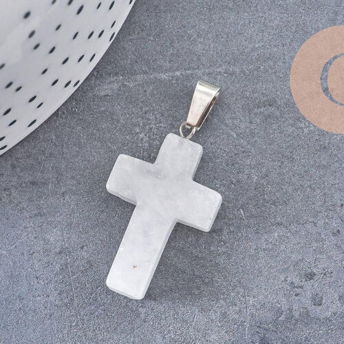 Pendentif croix cristal de roche acier inoxydable 29mm,pendentif pierre, support argent, création bijoux,quartz naturel, x1 (g5842)