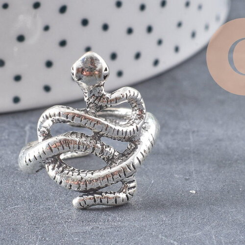 Bague homme zamac argenté réglable serpent 18mm, x1 (g2399)