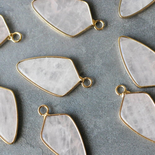 Ep-pendentif goutte quartz rose laiton doré,pendentif bijoux,pendentif pierre,quartz rose naturel,pendentif quartz rose,28mm, x1, g3940