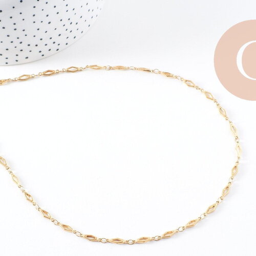 Collier chaine complète acier dorée 14k losange,chaine collier,sans nickel,4mm,45cm, x1 (g6776)