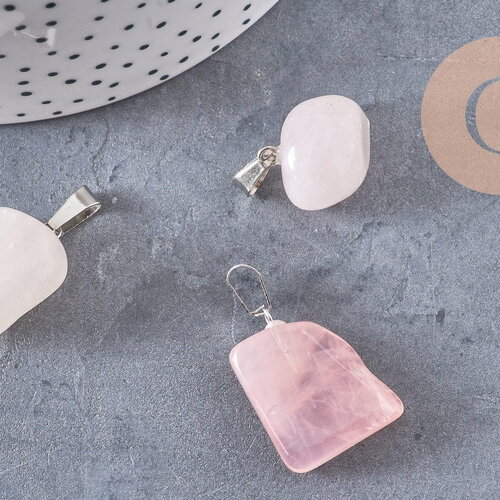 Pendentif quartz rose roulé acier platine, pendentif pierre acier inoxydable, bijou pendentif pierre naturelle,15-35mm, x1, g3942