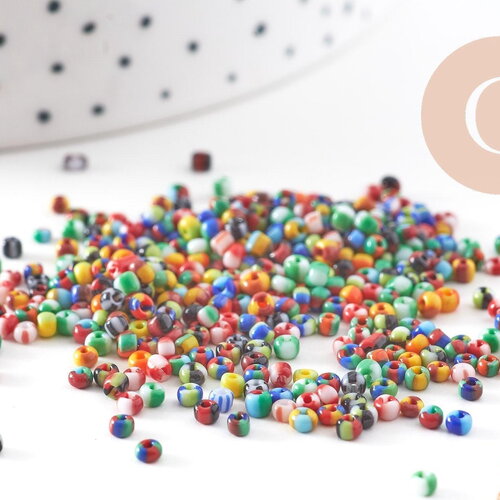 Petite perle rocaille rayé multicolore 1.5x2mm x 10gr (g10934)