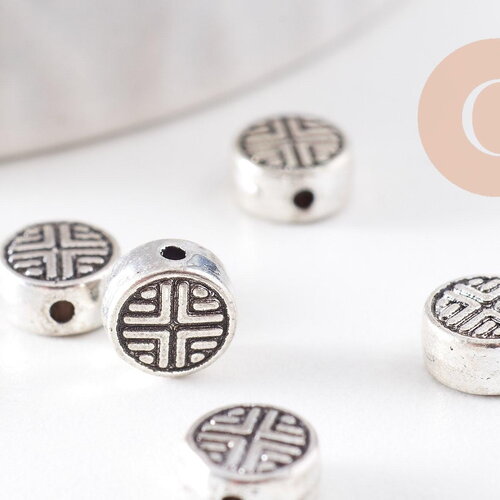 Perle ronde gravée argent vieilli,perles argent,création bijoux, sans nickel,perle intercalaire,6.3mm, x10 (g2610)