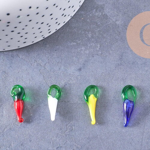 Pendentif piment verre tchèque coloré 18-27mm, x 10 (g2927)