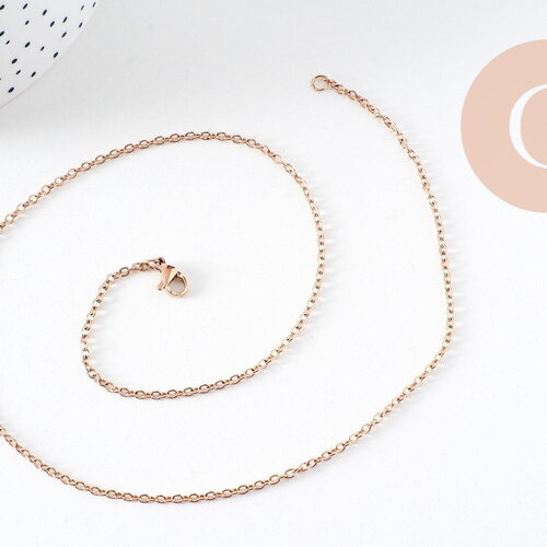 Collier chaine complète avec fermoir acier inoxydable or rose ip 14k forçat 1.9mm/45cm, x1 (g10612)