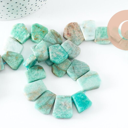 Perle amazonite turquoise naturel brute roulée,pierre naturelle, litotherapie, chips amazonite, 18-25mm, x2 (g3670)