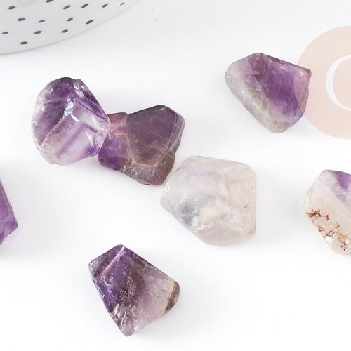 Perle améthyste violette naturel brute roulée,pierre naturelle, litotherapie, chips amethyste, 18-25mm, x2 (g2967)