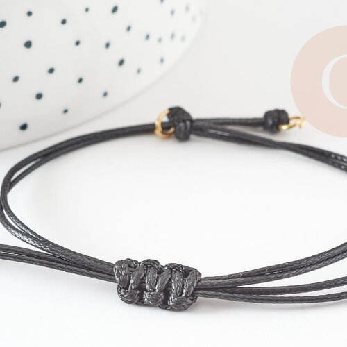 Bracelet réglable cordon ciré noir or acier 304 inoxydable 13-14cm, x1 (g9267)
