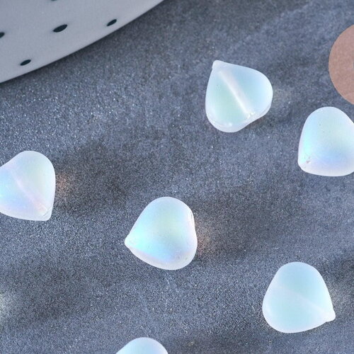 Perle coeur verre blanc irisé 6mm, des perles en verre pour création bijoux x10 (g6595)